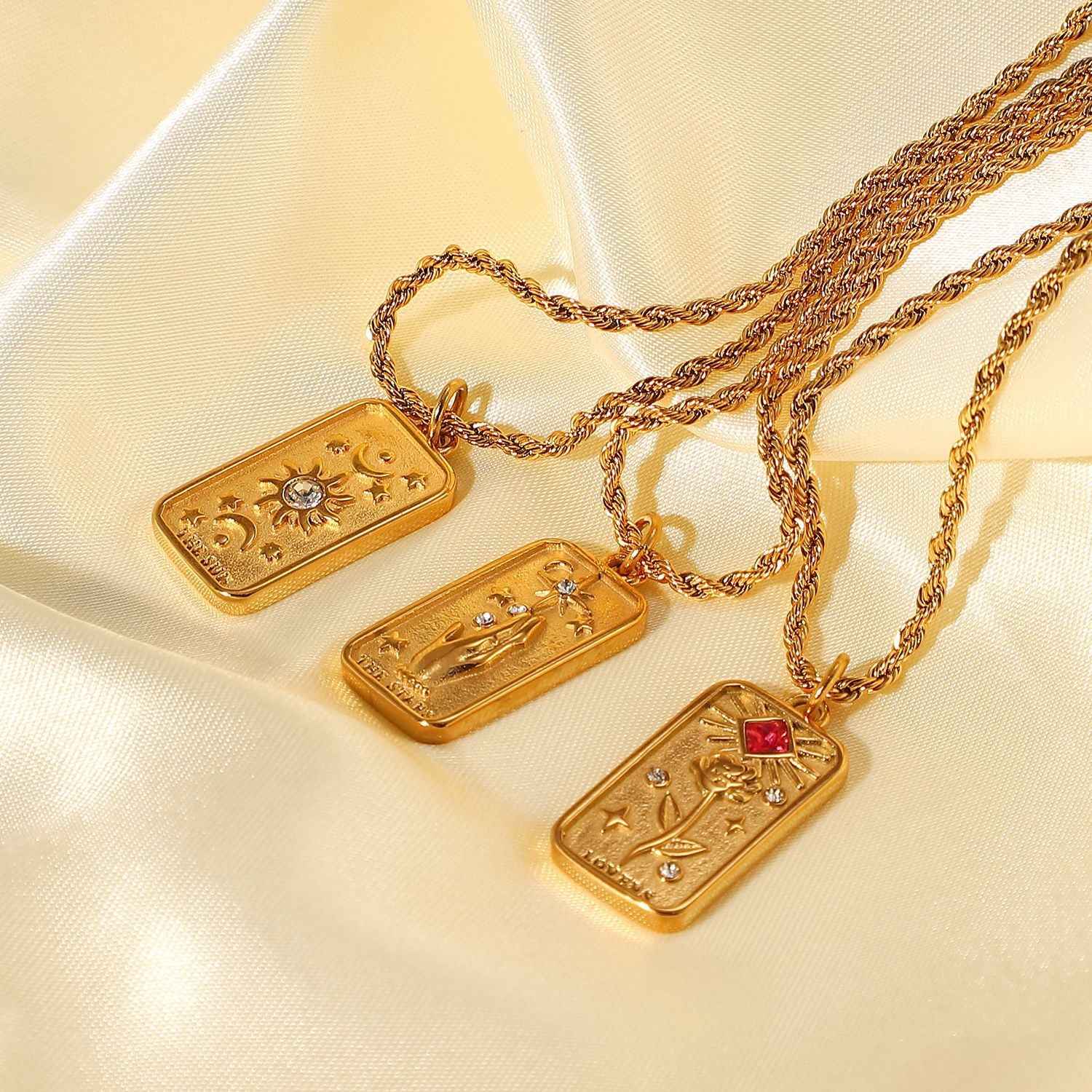 18K Gold & Zirconia Sun & Star Pendant Necklace - Damned Threads